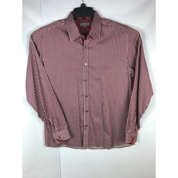 Ted Baker Men's Size 5 Marron White Strip Long Sleeve Cotton Blend Button Up A4 - Picture 1 of 4